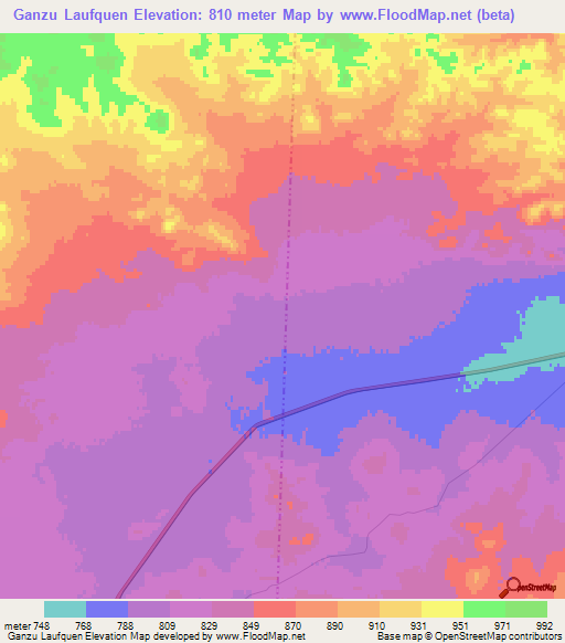 Ganzu Laufquen,Argentina Elevation Map