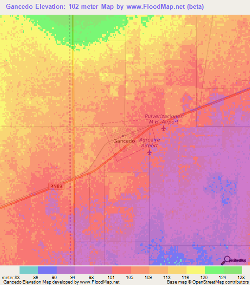 Gancedo,Argentina Elevation Map