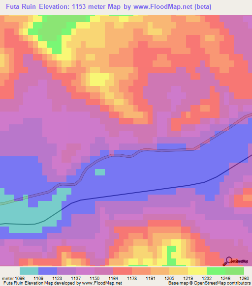 Futa Ruin,Argentina Elevation Map