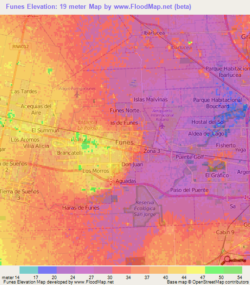Funes,Argentina Elevation Map