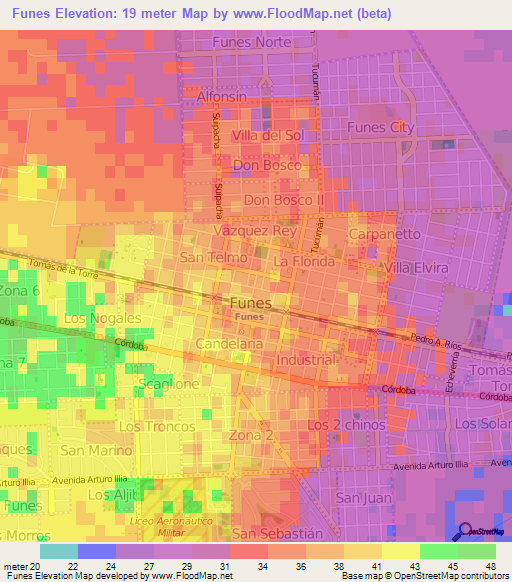 Funes,Argentina Elevation Map