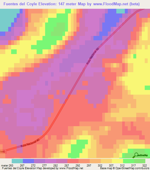 Fuentes del Coyle,Argentina Elevation Map