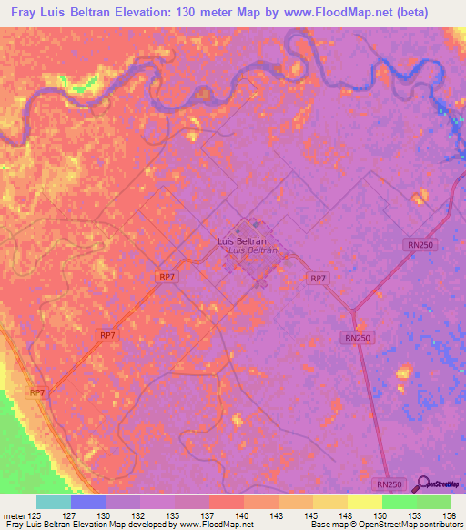 Fray Luis Beltran,Argentina Elevation Map