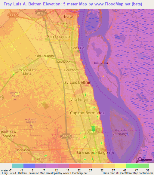 Fray Luis A. Beltran,Argentina Elevation Map