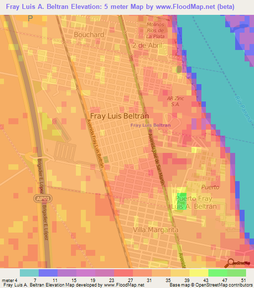 Fray Luis A. Beltran,Argentina Elevation Map