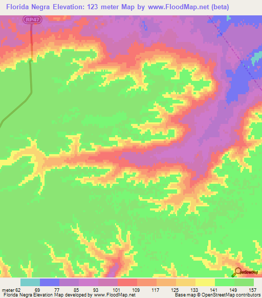 Florida Negra,Argentina Elevation Map