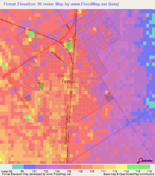 Firmat,Argentina Elevation Map