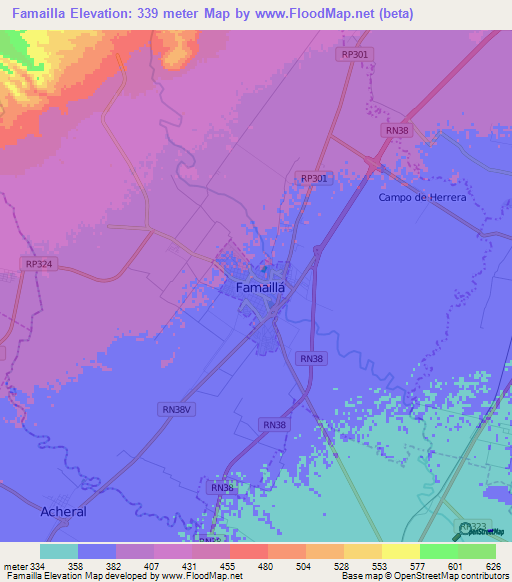 Famailla,Argentina Elevation Map