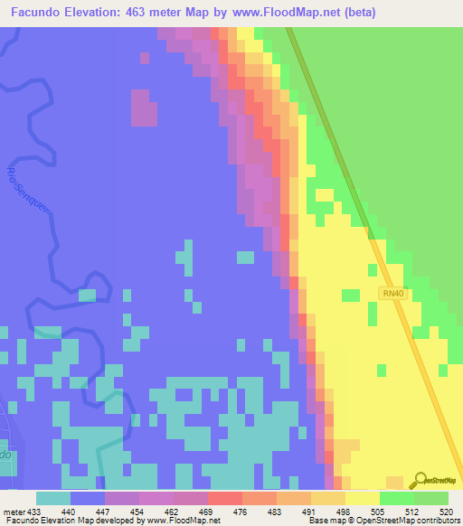 Facundo,Argentina Elevation Map