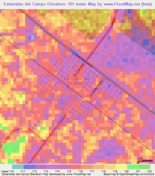 Estanislao del Campo,Argentina Elevation Map