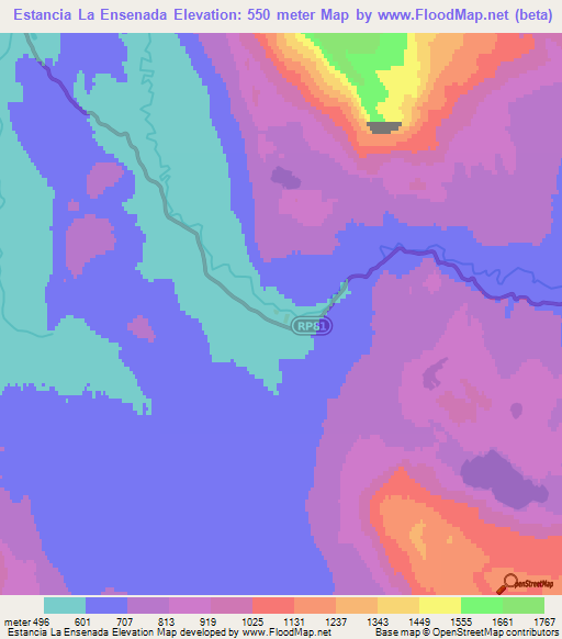 Estancia La Ensenada,Argentina Elevation Map
