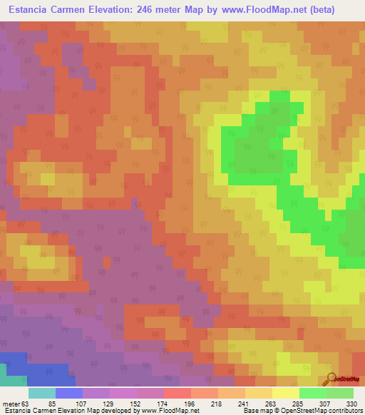 Estancia Carmen,Argentina Elevation Map