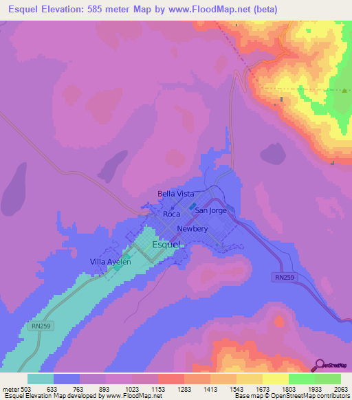 Esquel,Argentina Elevation Map