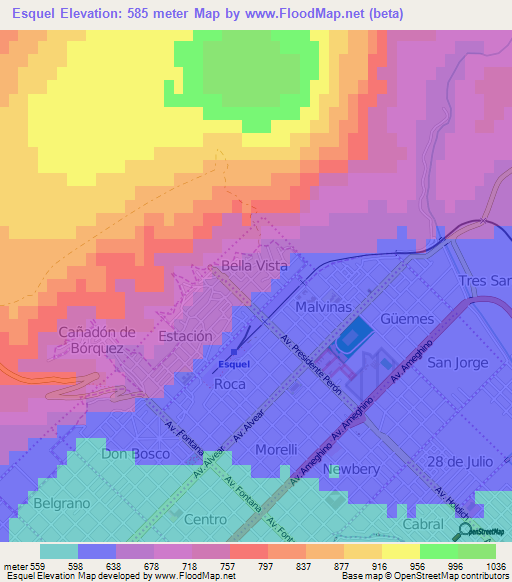 Esquel,Argentina Elevation Map