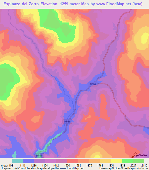 Espinazo del Zorro,Argentina Elevation Map