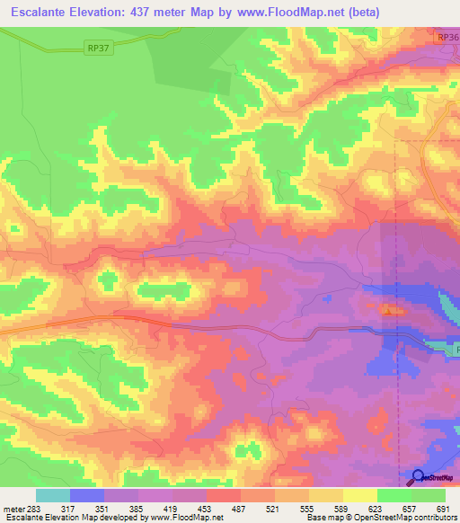 Escalante,Argentina Elevation Map