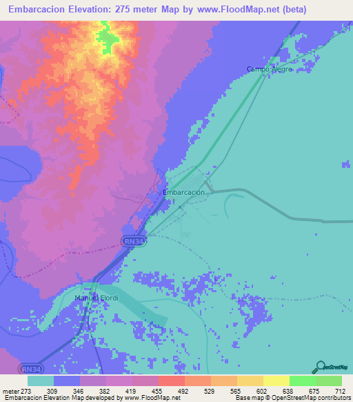 Embarcacion,Argentina Elevation Map