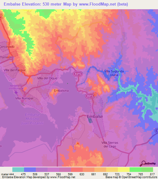 Embalse,Argentina Elevation Map