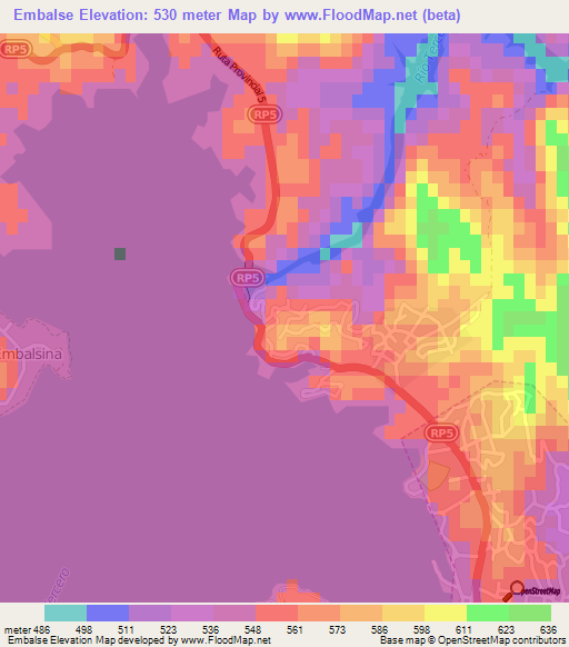 Embalse,Argentina Elevation Map