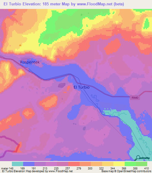 El Turbio,Argentina Elevation Map