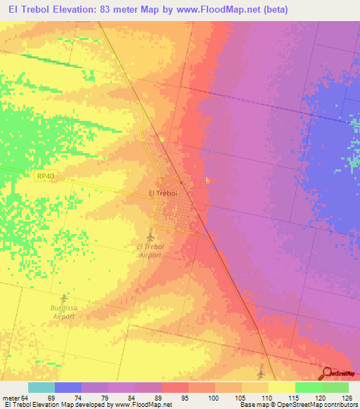 El Trebol,Argentina Elevation Map