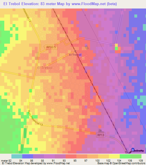 El Trebol,Argentina Elevation Map