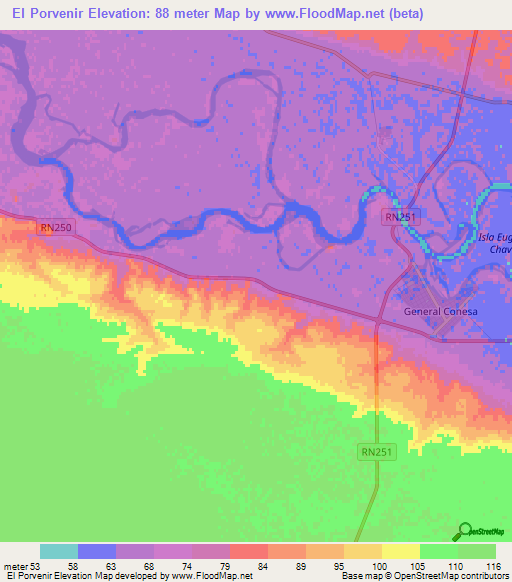 El Porvenir,Argentina Elevation Map