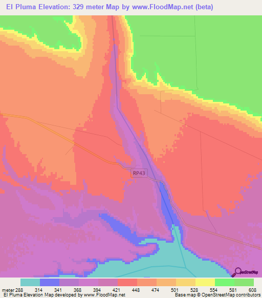 El Pluma,Argentina Elevation Map