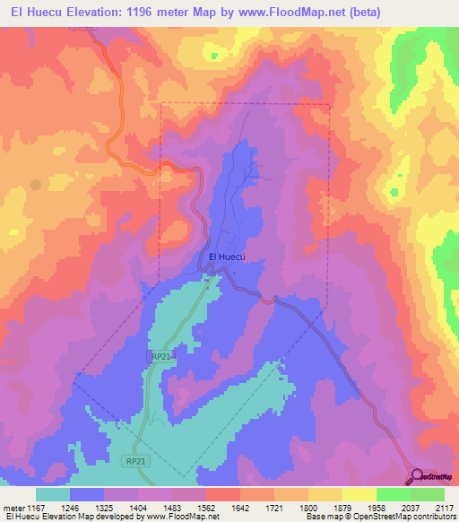 El Huecu,Argentina Elevation Map