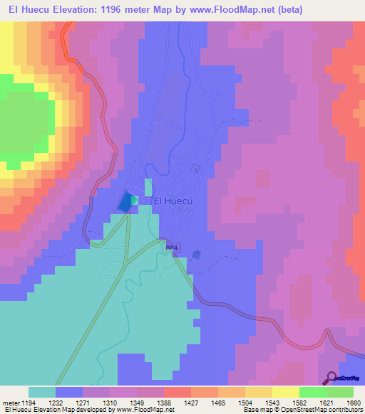 El Huecu,Argentina Elevation Map