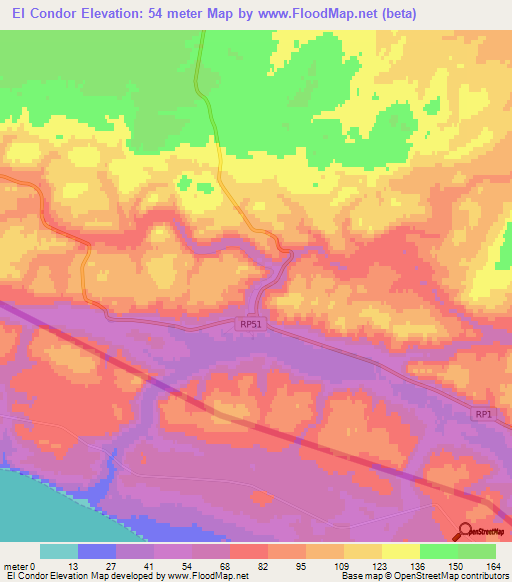 El Condor,Argentina Elevation Map