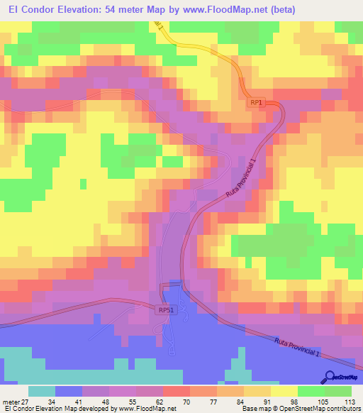 El Condor,Argentina Elevation Map