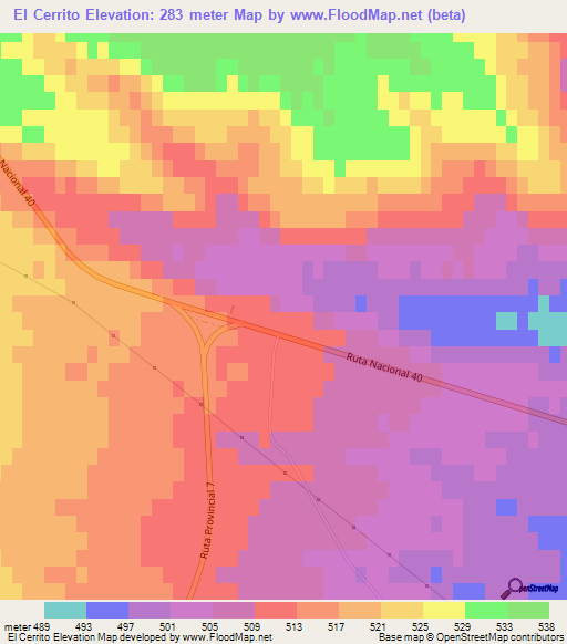 El Cerrito,Argentina Elevation Map