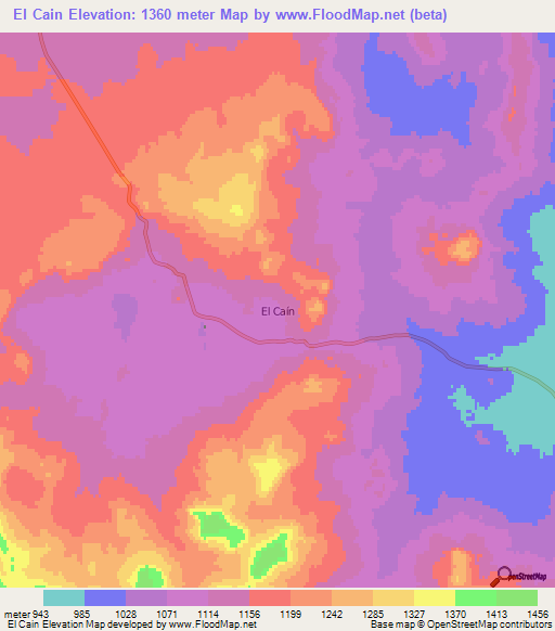El Cain,Argentina Elevation Map