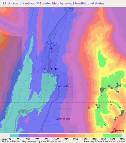 El Bolson,Argentina Elevation Map