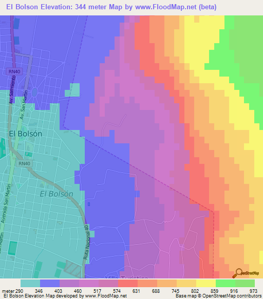 El Bolson,Argentina Elevation Map