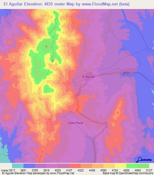 El Aguilar,Argentina Elevation Map