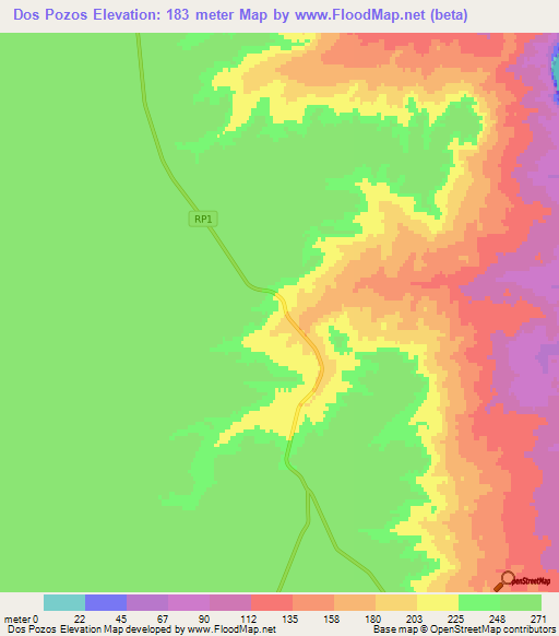 Dos Pozos,Argentina Elevation Map