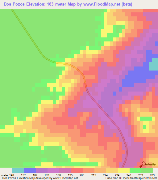 Dos Pozos,Argentina Elevation Map