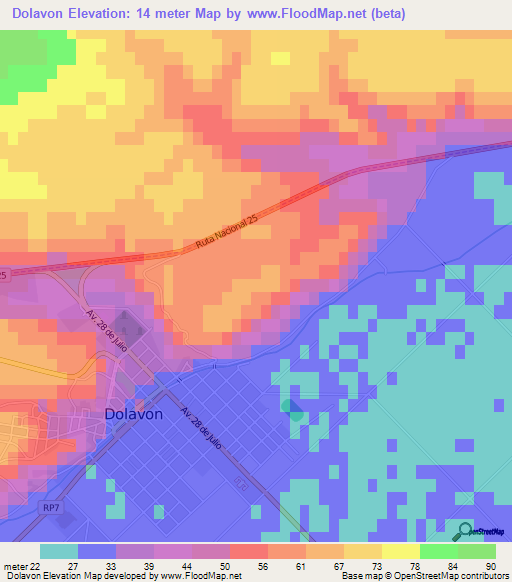 Dolavon,Argentina Elevation Map