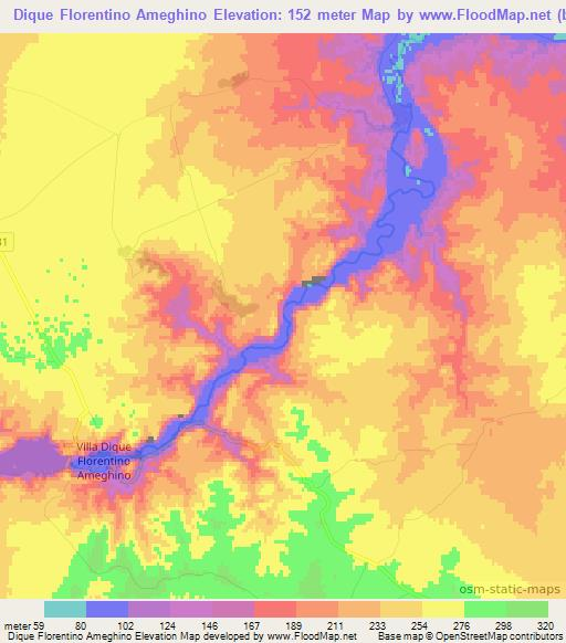 Dique Florentino Ameghino,Argentina Elevation Map