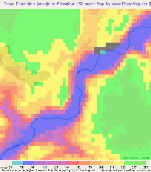 Dique Florentino Ameghino,Argentina Elevation Map