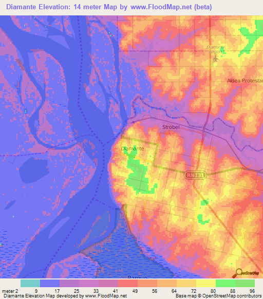 Diamante,Argentina Elevation Map
