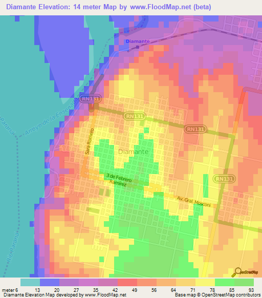 Diamante,Argentina Elevation Map
