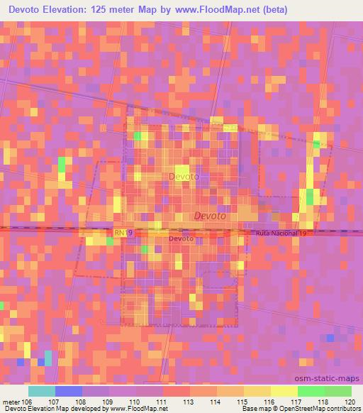 Devoto,Argentina Elevation Map