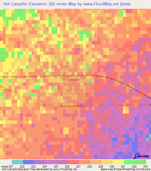 Del Campillo,Argentina Elevation Map