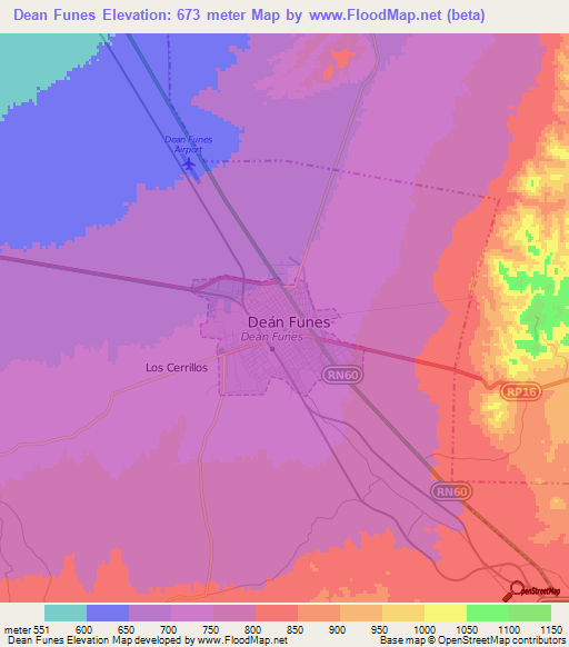 Dean Funes,Argentina Elevation Map