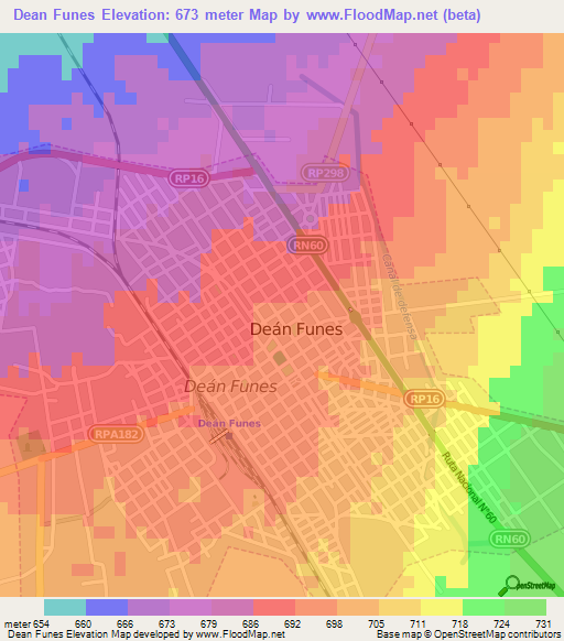 Dean Funes,Argentina Elevation Map