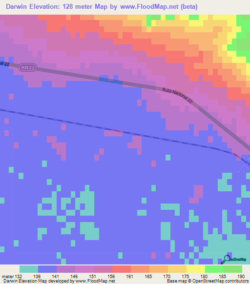 Darwin,Argentina Elevation Map