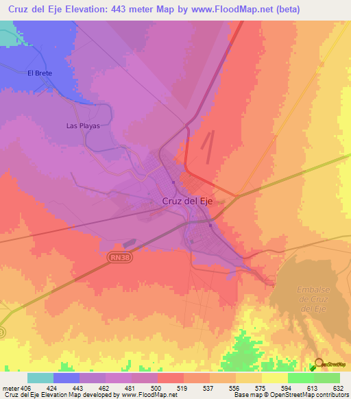 Cruz del Eje,Argentina Elevation Map